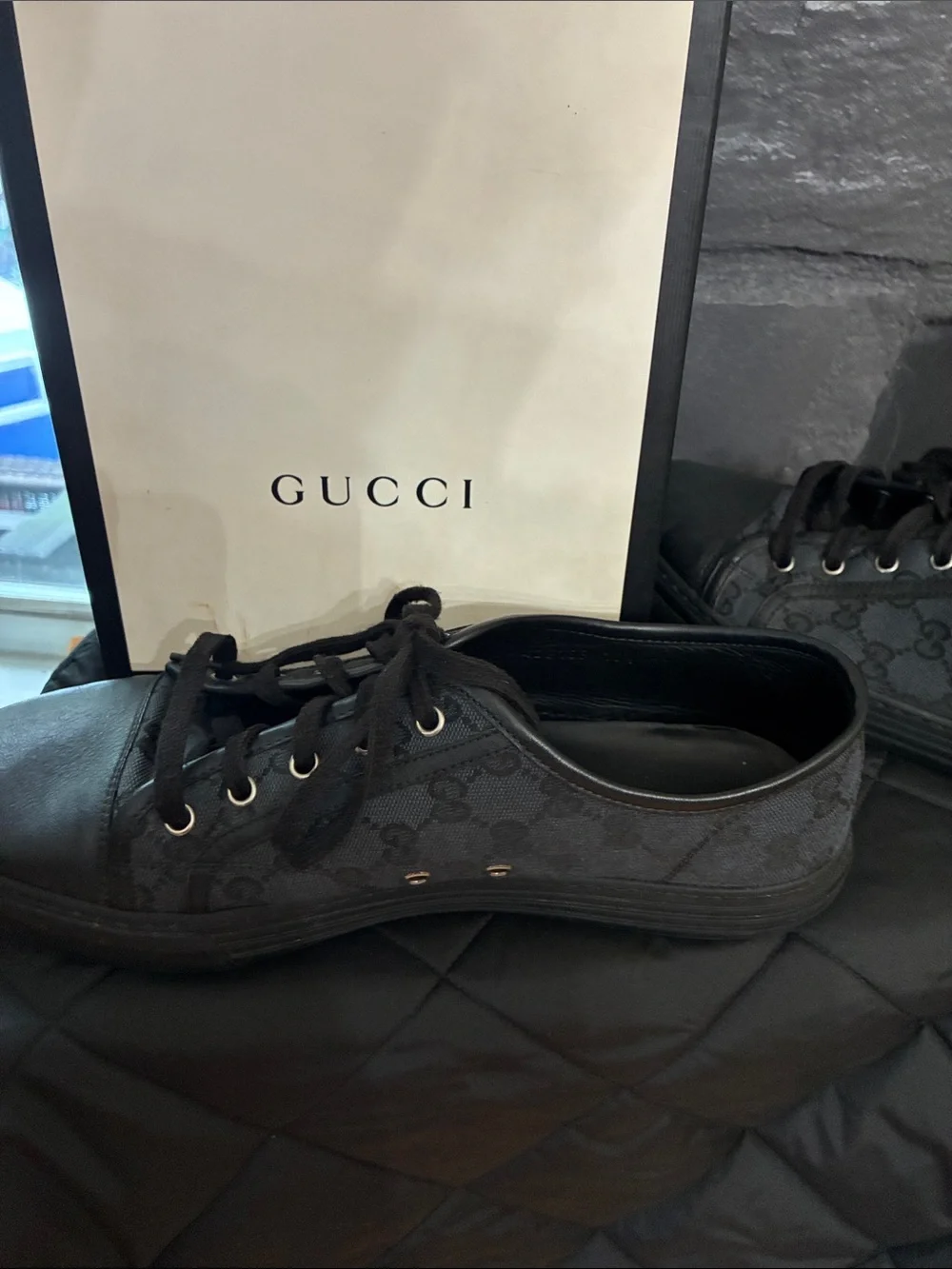 Gucci Men’s Black GG Monogram Low-Top Sneakers